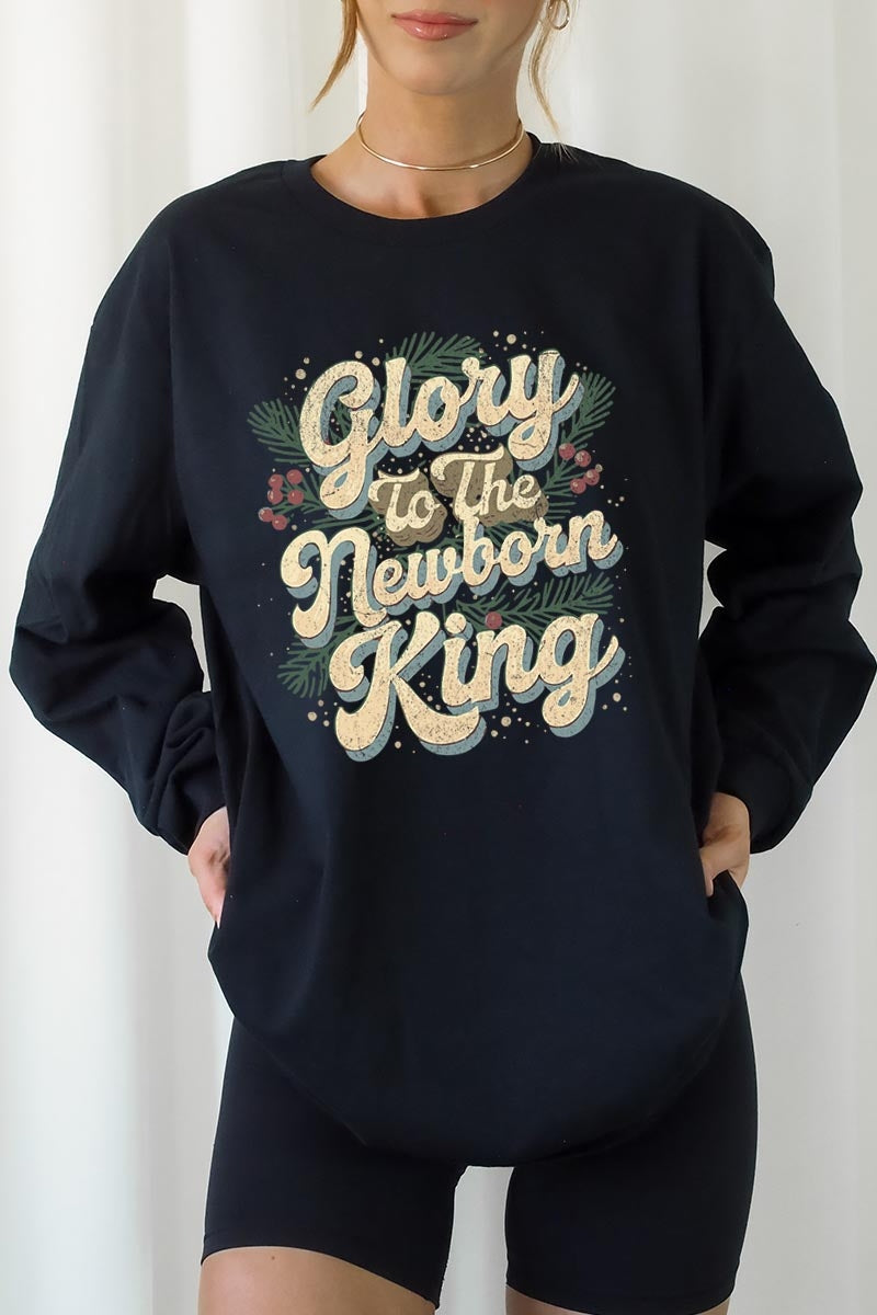 UL240-E3220 Glory to the Newborn King Graphic Long Sleeve Tee $13.75