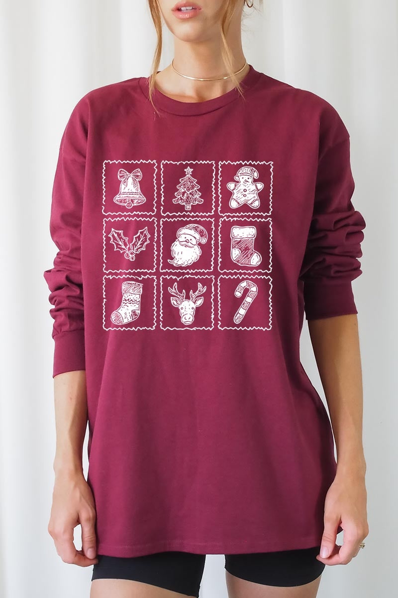 UL240P-E3215 Christmas Icons Graphic Plus Long Sleeve Tee $17