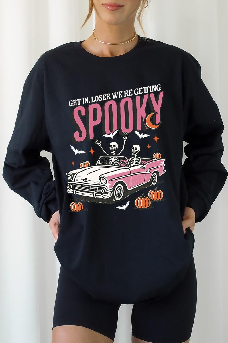 UL240P-E3142 Spooky Skeleton Graphic Plus Long Sleeve Tee $17