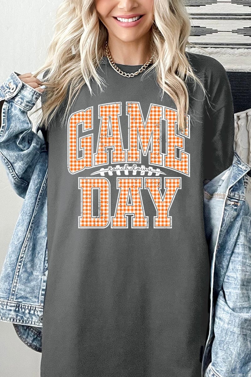 5000-E3129 Orange Gingham Game Day Graphic Heavy Cotton Tee $9