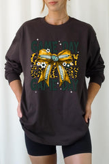 UL240-E3090 Yellow Football Game Day Bow Long Sleeve Tee $13.75