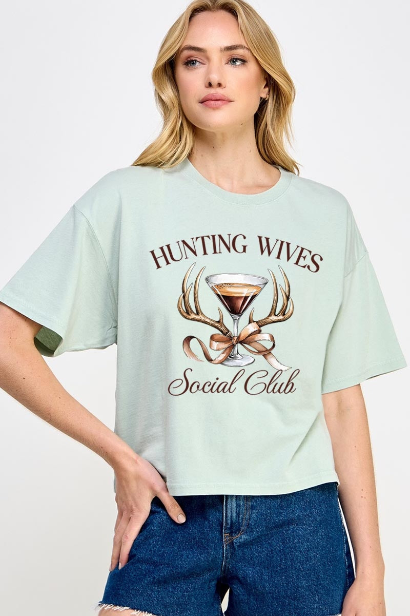 CTS-E3191 Hunting Wives Social Club Graphic Relaxed Crop Top $11