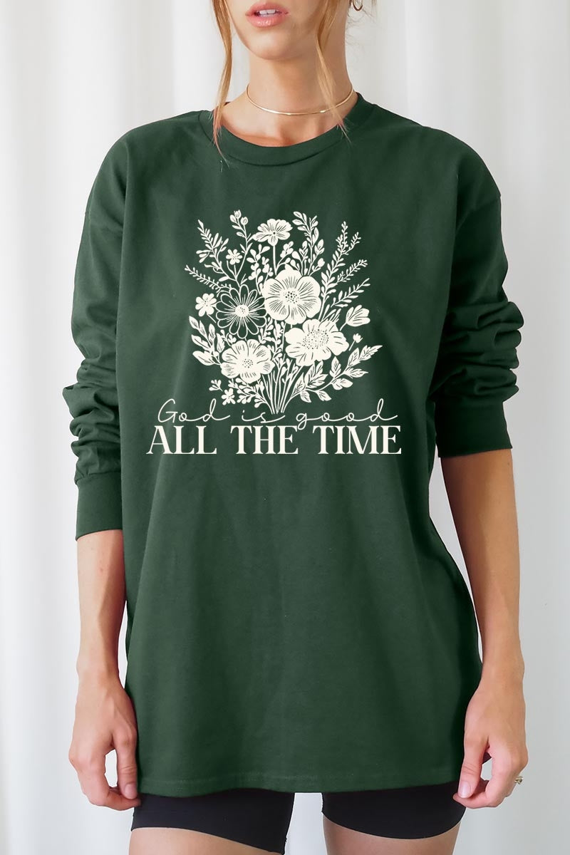 UL240P-E3116 God Is Good Floral Graphic Plus Long Sleeve Tee $17