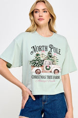 CTS-E3174 North Pole Christmas Graphic Relaxed Crop Top $11