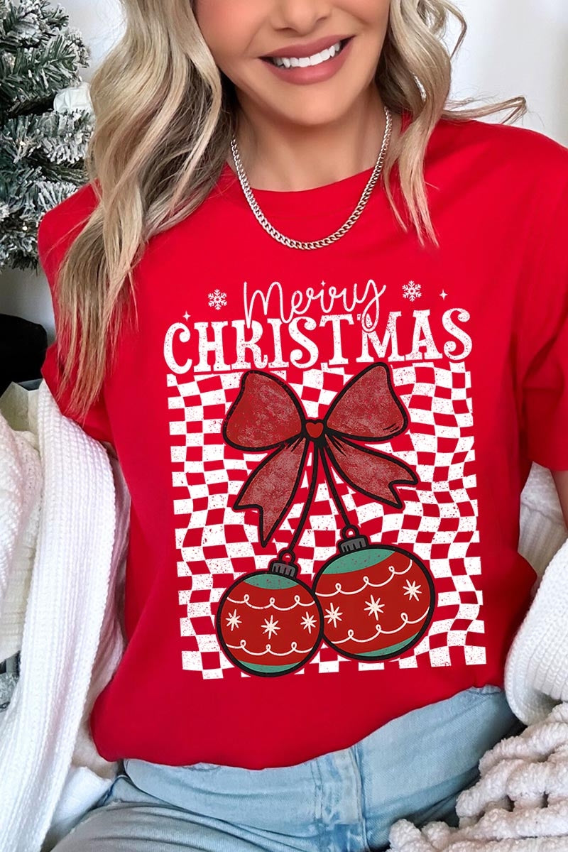US3001P-E3196 Cherry Ornament Christmas Graphic Plus Tee $16