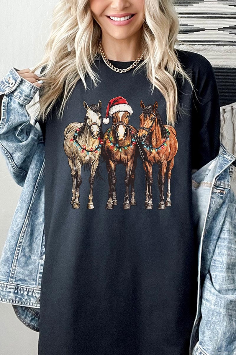 5000P-E3182 Christmas Horses Graphic Plus Heavy Cotton Tee $12.75