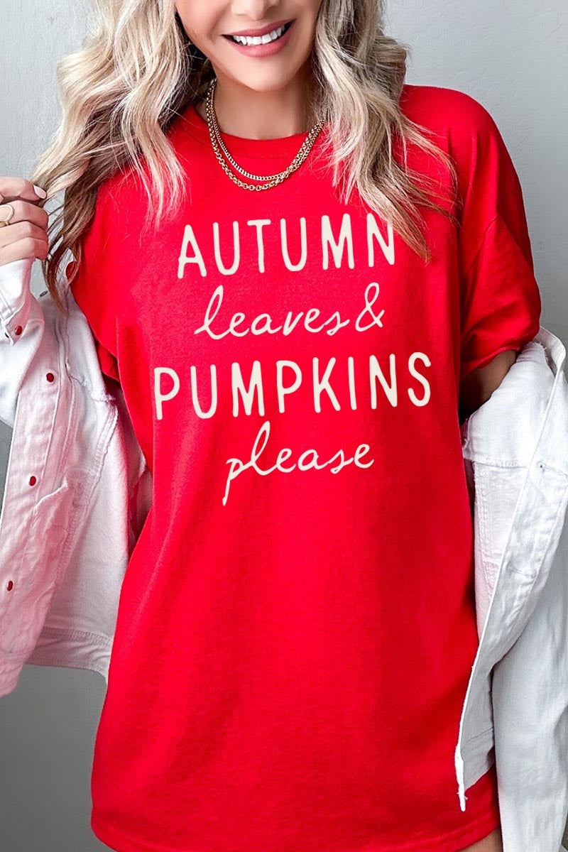 5000-E3158 Autumn Leaves Pumpkins Graphic Heavy Cotton Tee $9