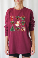 UL240-E3217 Santa Gifts & Bows Christmas Graphic Long Sleeve Tee $13.75