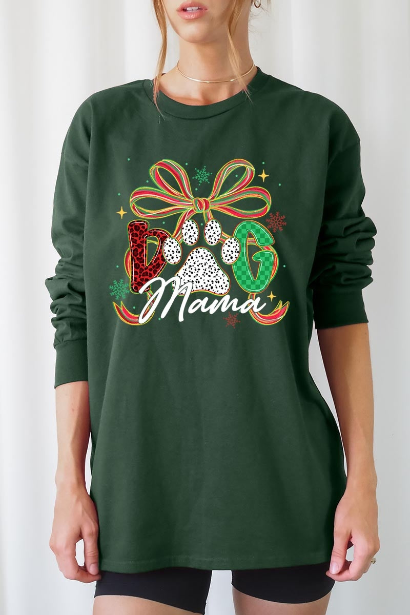 UL240P-E3194 Dog Mama Christmas Paw Graphic Plus Long Sleeve Tee $17