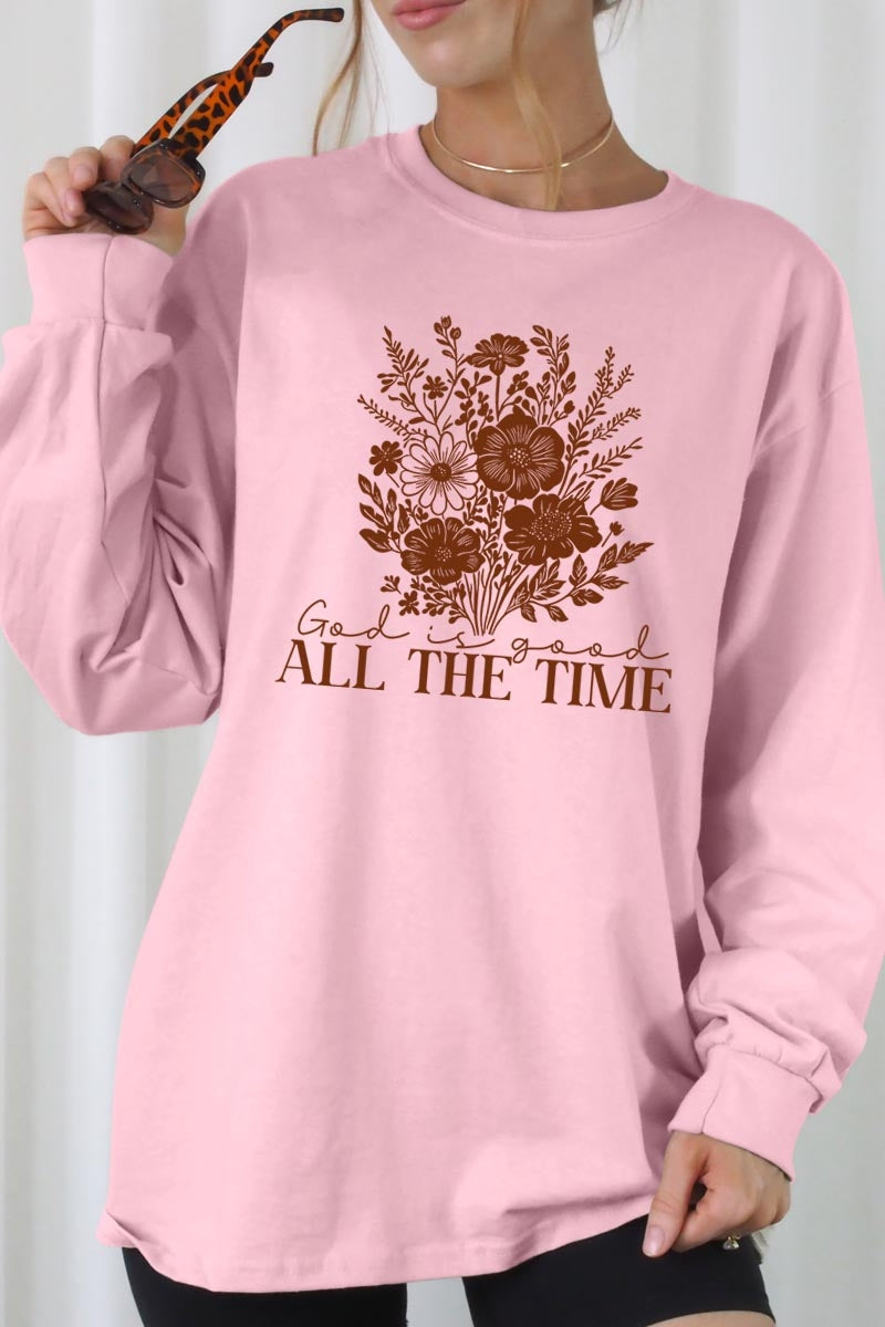 UL240P-E3116 God Is Good Floral Graphic Plus Long Sleeve Tee $17