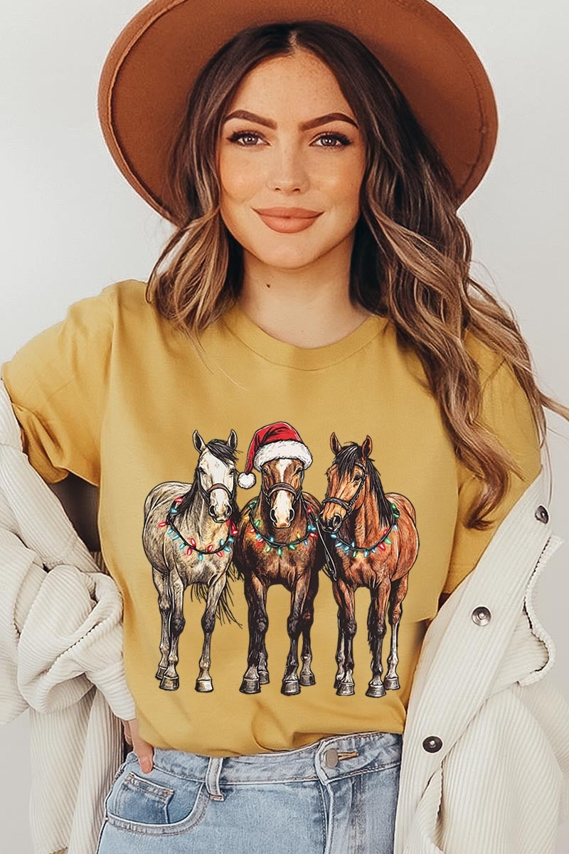 US3001P-E3182 Christmas Horses Graphic Plus Tee $16