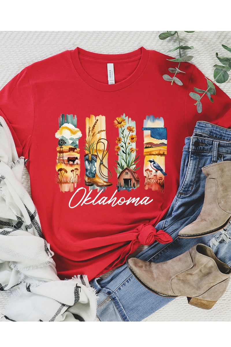 US3001-E3061OK Oklahoma State Brushstroke Graphic Tee $12.5
