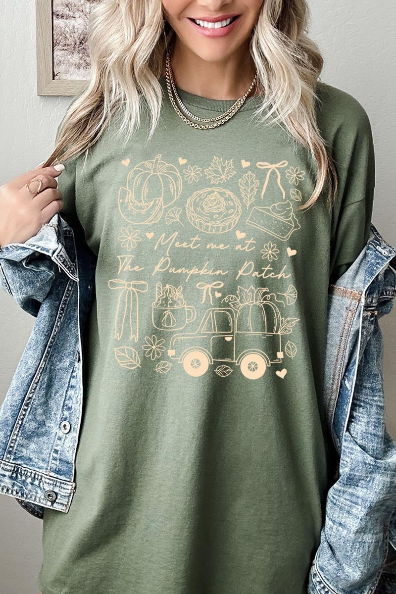 5000P-E3163 Pumpkin Patch Doodle Graphic Plus Heavy Cotton Tee $12.75