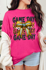 5000-E3090 Yellow Football Game Day Bow Heavy Cotton Tee $9