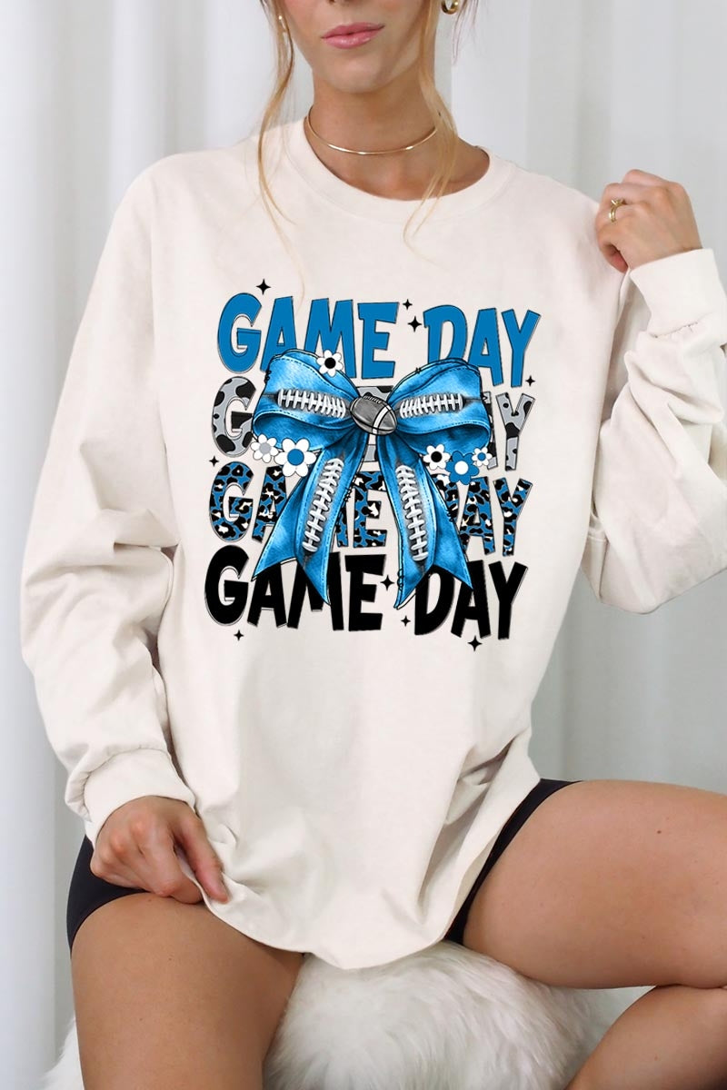 UL240P-E3089 Blue Silver Football Bow Plus Long Sleeve Tee $17
