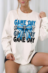 UL240P-E3089 Blue Silver Football Bow Plus Long Sleeve Tee $17