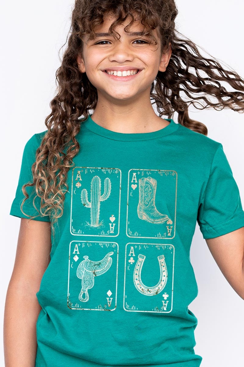 US3001Y-E3094Z Western Cowgirl Card Kids Graphic Tee $11