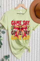 US3001P-E3091 Red Yellow Football Game Day Bow Graphic Plus Tee $16