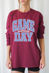 UL240P-E3130 Blue Gingham Game Day Graphic Plus Long Sleeve Tee $17