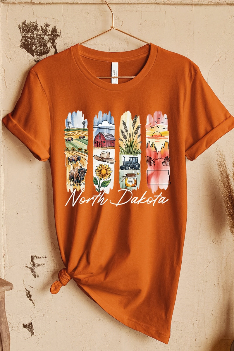 US3001-E3061ND North Dakota State Brushstroke Graphic Tee $12.5