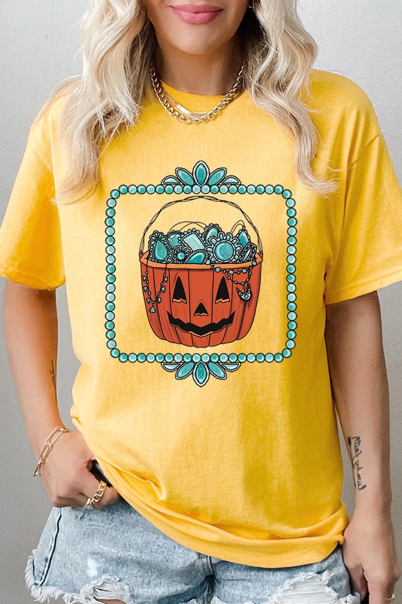 5000P-E3140 Halloween turquoise pumpkin Plus Heavy Cotton Tee $12.75