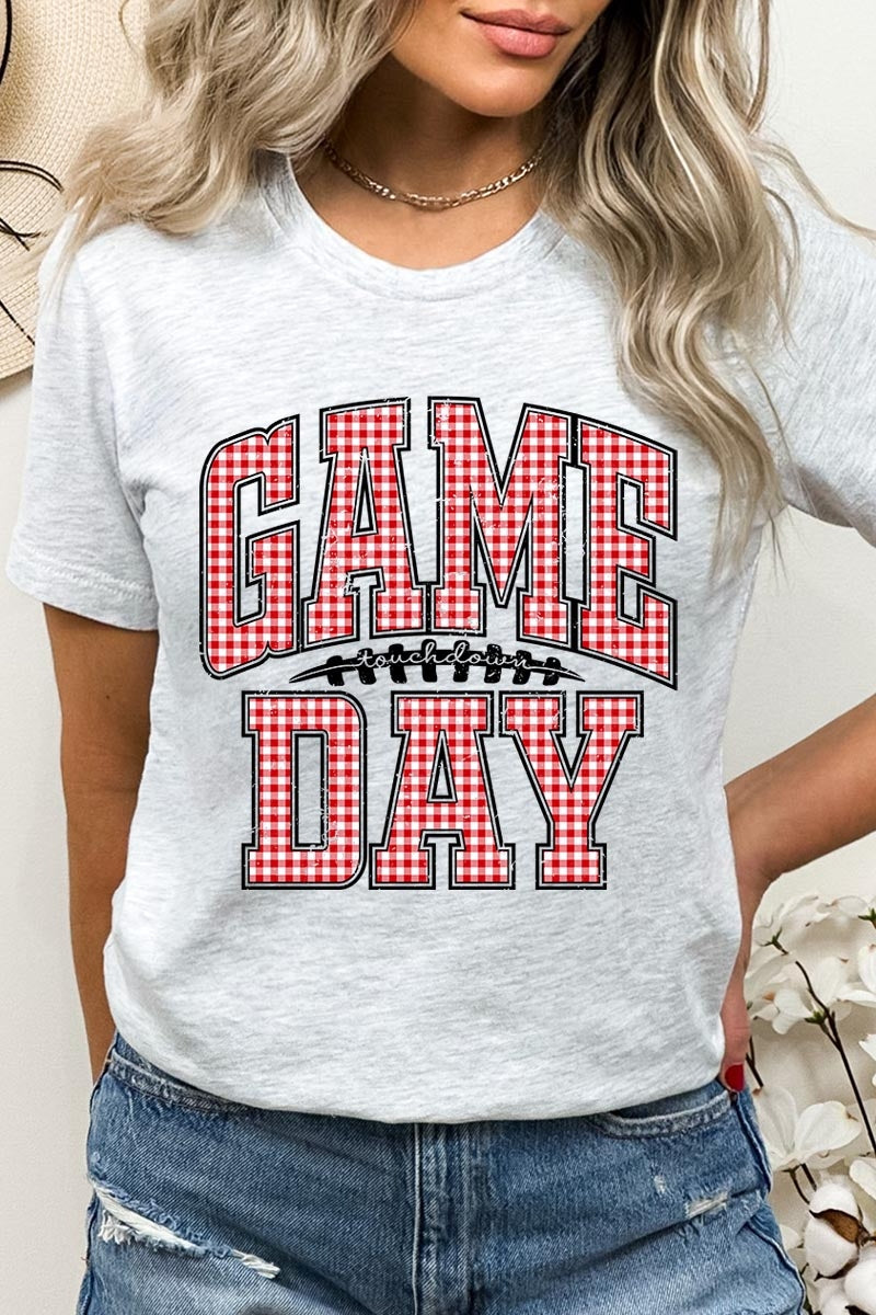 US3001P-E3126 Red Gingham Game Day Graphic Plus Tee $16
