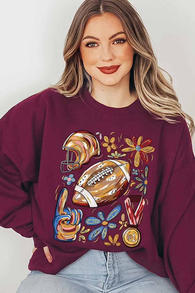 UL180P-E3072 Retro Floral Football Graphic Plus Sweatshirt $25