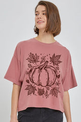 CTS-E3162 Fall Pumpkin Graphic Relaxed Crop Top $11