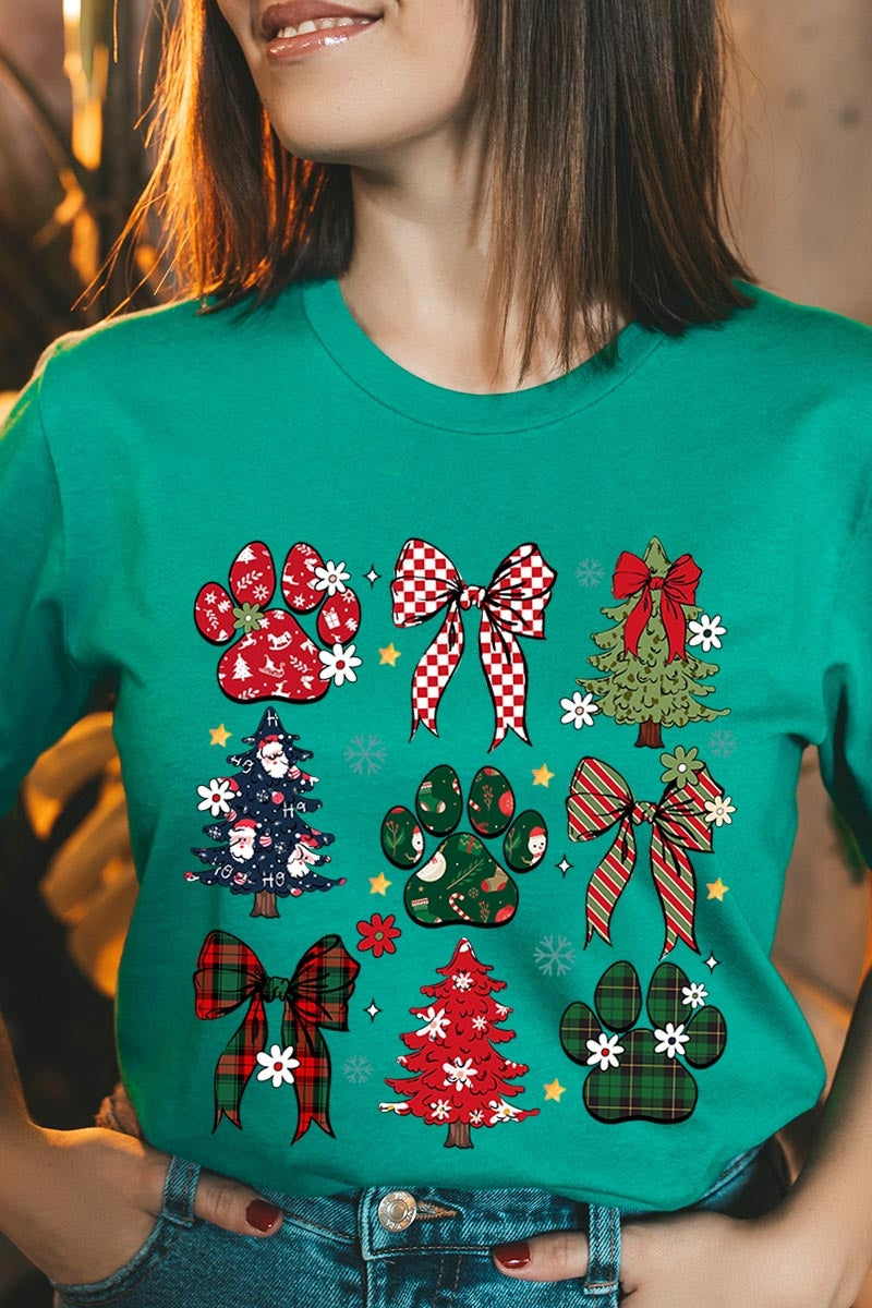 US3001P-E3195 Christmas Bow Paw Graphic Plus Tee $16