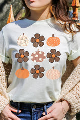 US3001-E3117 Pumpkins & Flowers Fall Graphic Tee $12.5