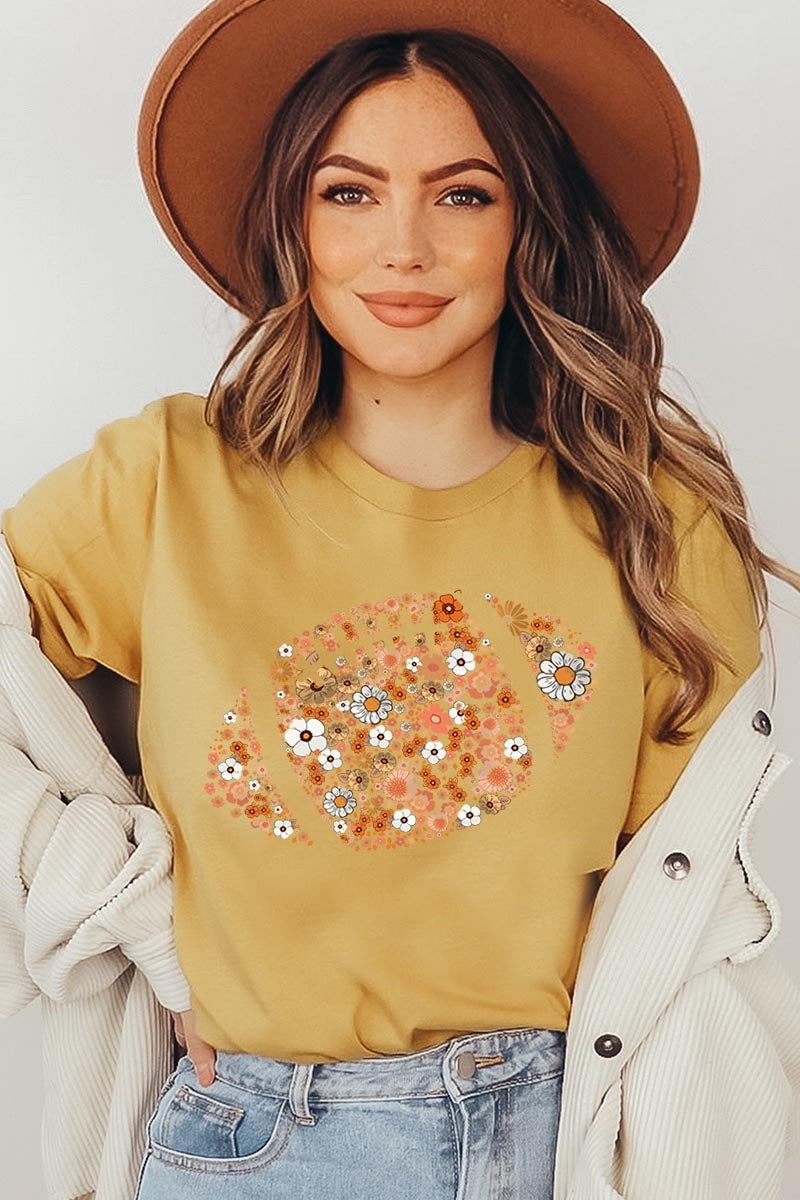 US3001P-E3133 Floral Football Graphic Plus Tee $16