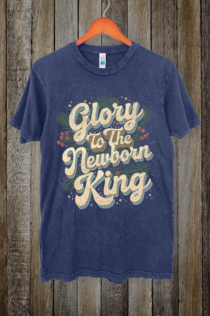 LS002-E3220 Glory to the Newborn King Graphic Vintage Tee $15.5