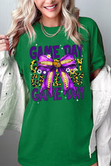 5000-E3092 Purple Football Game Day Bow Heavy Cotton Tee $9