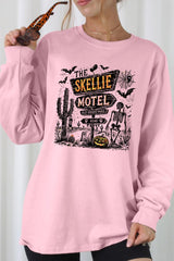 UL240-E3108 Skellie Motel Halloween Graphic Long Sleeve Tee $13.75