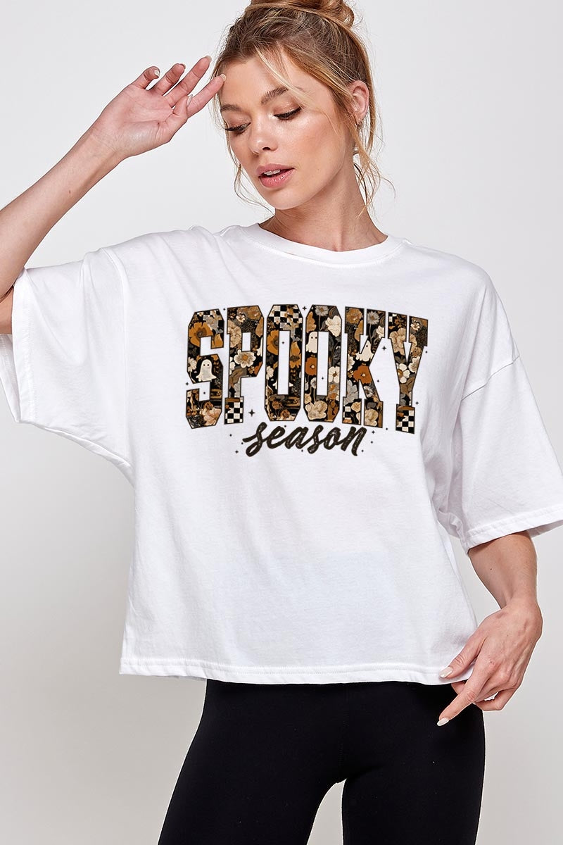 CTS-E3105 Spooky Season Halloween Graphic Relaxed Crop Top $11