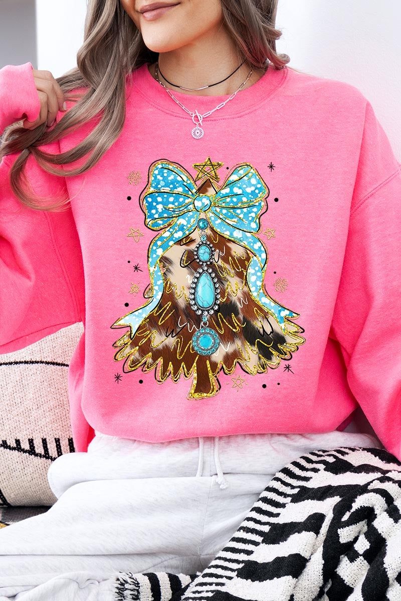 UL180-E3184 Turquoise Christmas Tree Graphic Sweatshirt $20
