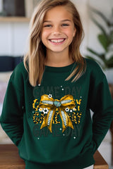 UL180B-E3090Z Yellow Football Game Day Bow Kids Sweatshirt $20