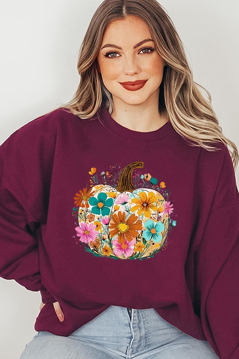 UL180-E3118 Floral Pumpkin Graphic Sweatshirt $20