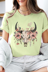 US3001-E3113 Western Skull Floral Graphic Tee $12.5