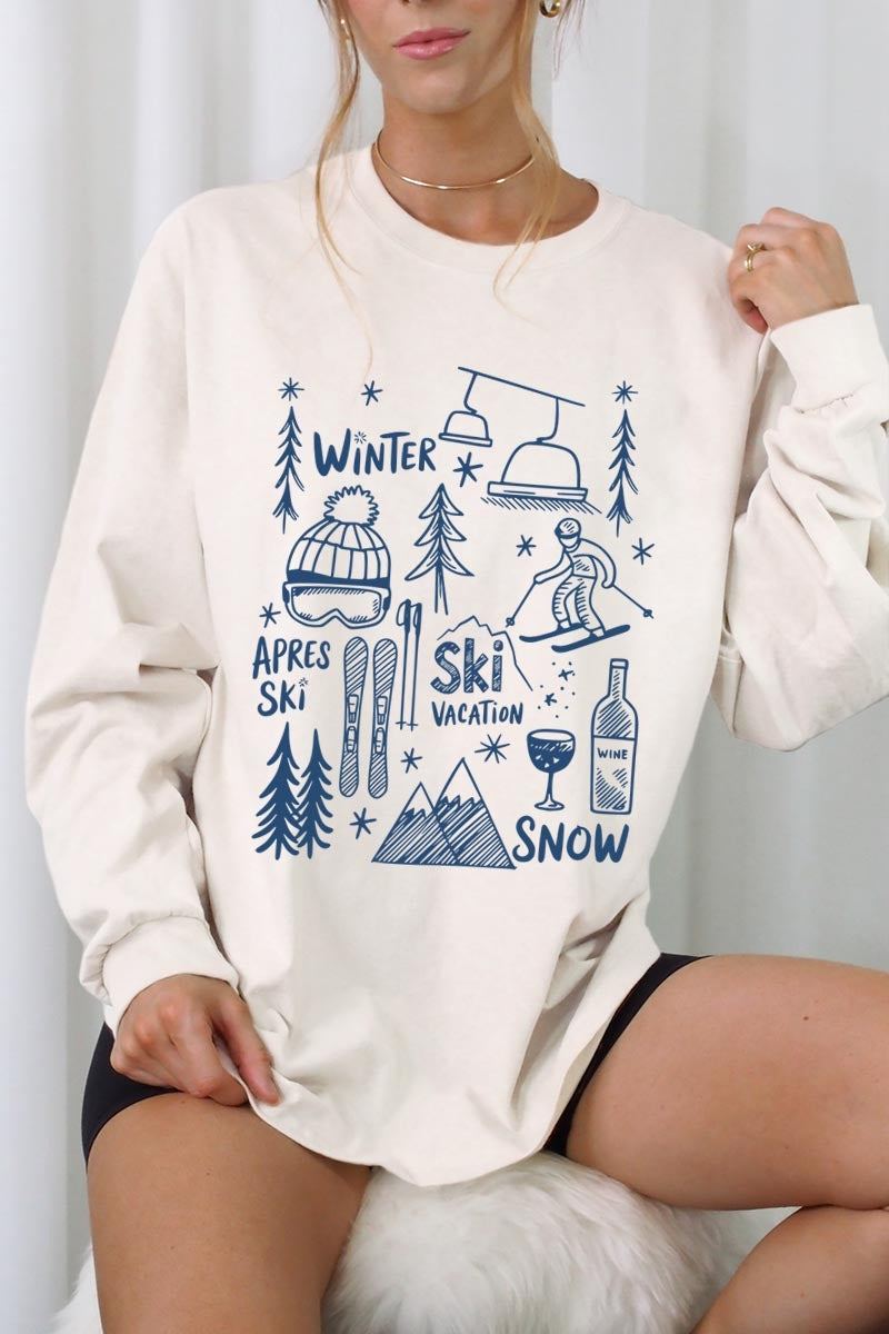 UL240-E3188 Ski Doodle Graphic Long Sleeve Tee $13.75