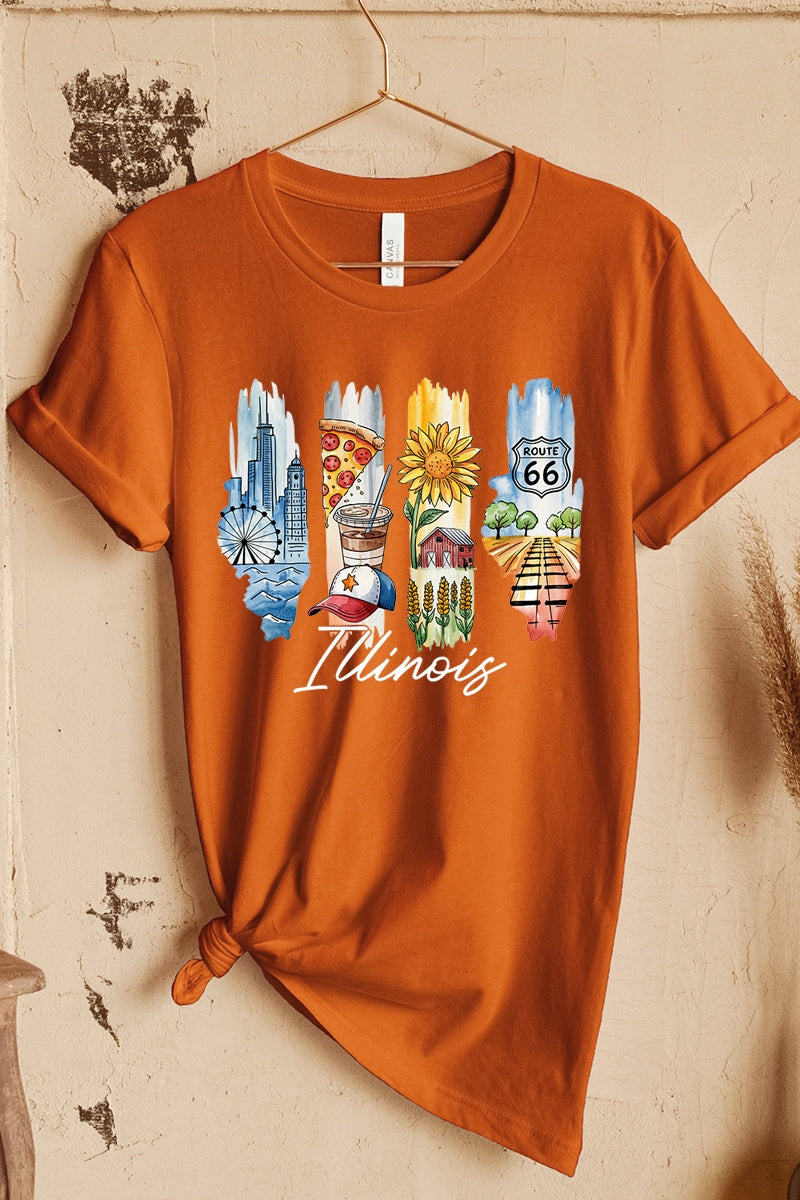 US3001P-E3061IL Illinois State Brushstroke Graphic Plus Tee $16