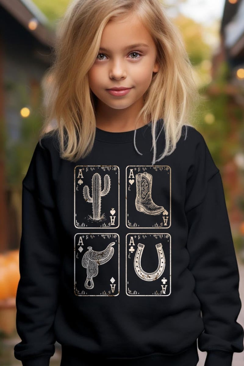 UL180B-E3094Z Western Cowgirl Card Kids Graphic Sweatshirt $20