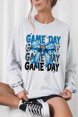 UL240P-E3089 Blue Silver Football Bow Plus Long Sleeve Tee $17