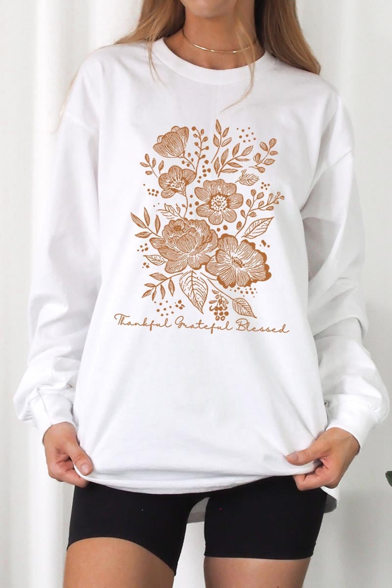 UL240-E3155 Neutral Thanksgiving Graphic Long Sleeve Tee $13.75