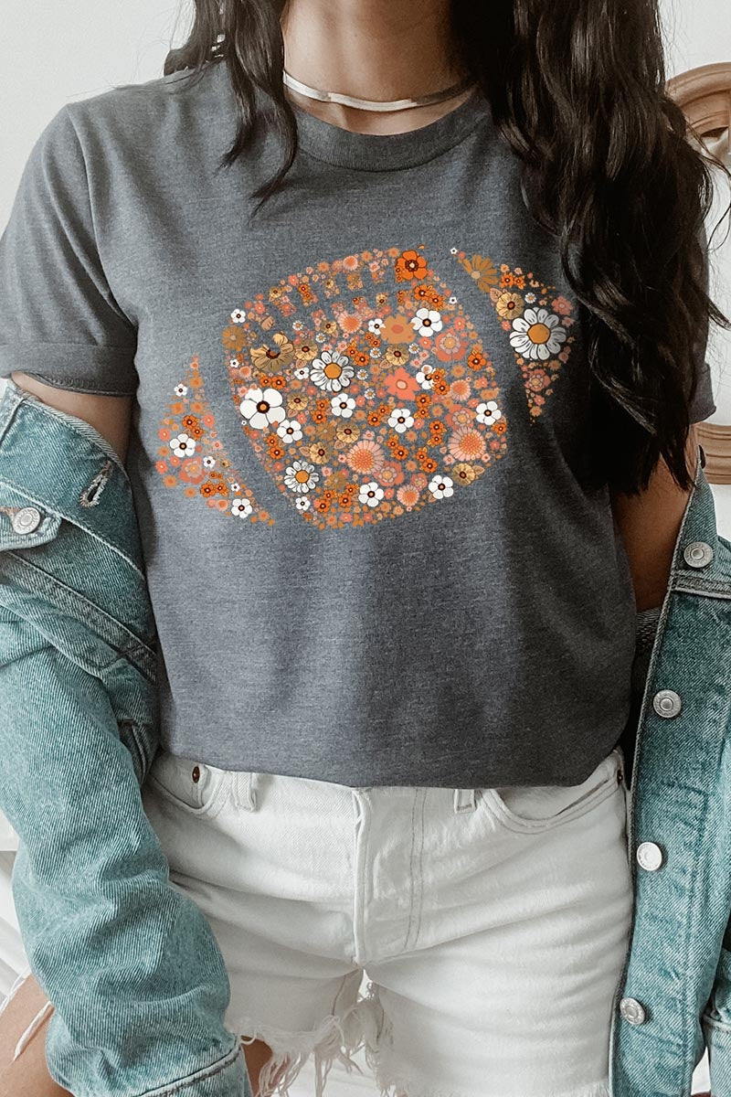US3001P-E3133 Floral Football Graphic Plus Tee $16