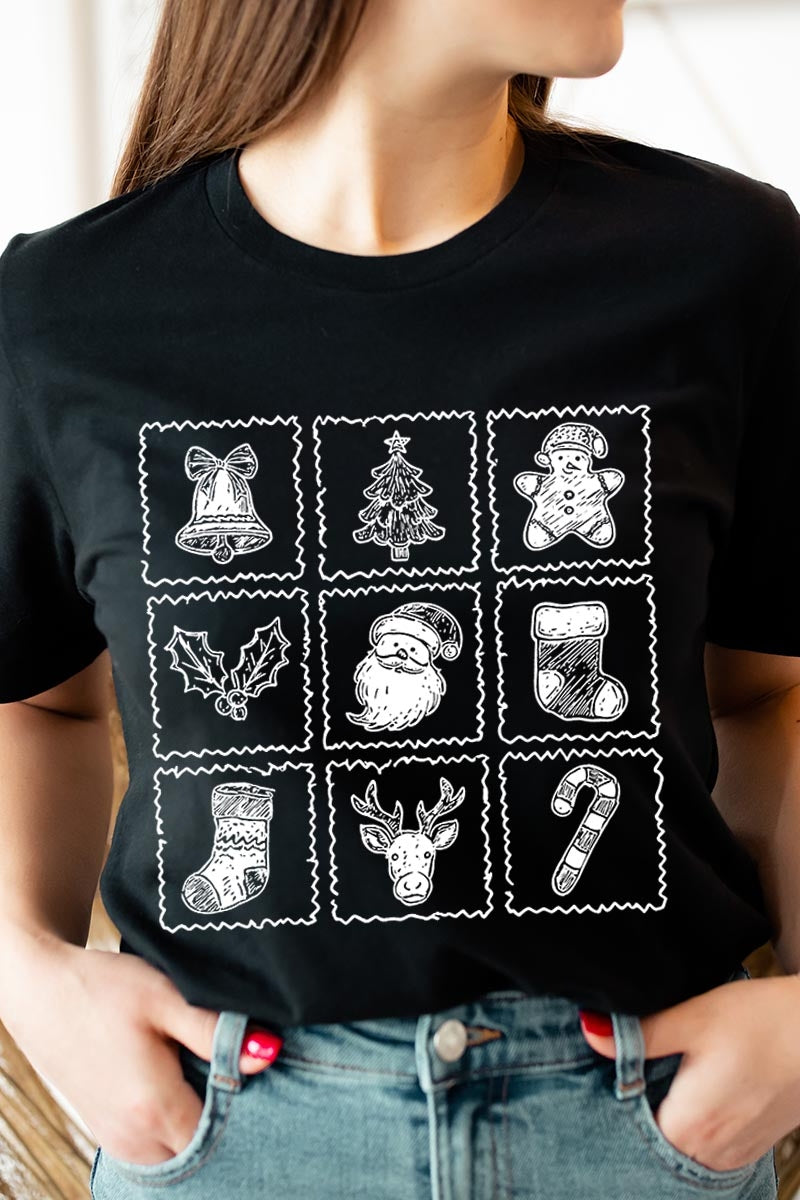US3001-E3215 Christmas Icons Graphic Tee $12.5