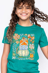 US3001Y-E3153Z Floral Pumpkin Stack Kids Graphic Tee $11