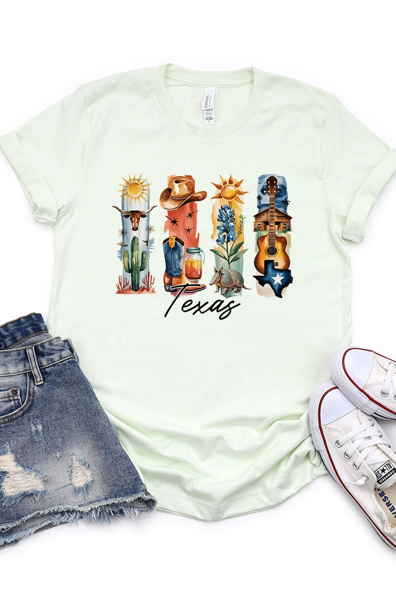 US3001-E3061TX Texas State Brushstroke Graphic Tee $12.5