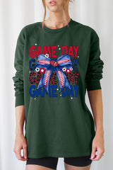 UL240P-E3087 Red Blue Football GameDay Bow Plus Long Sleeve Tee $17