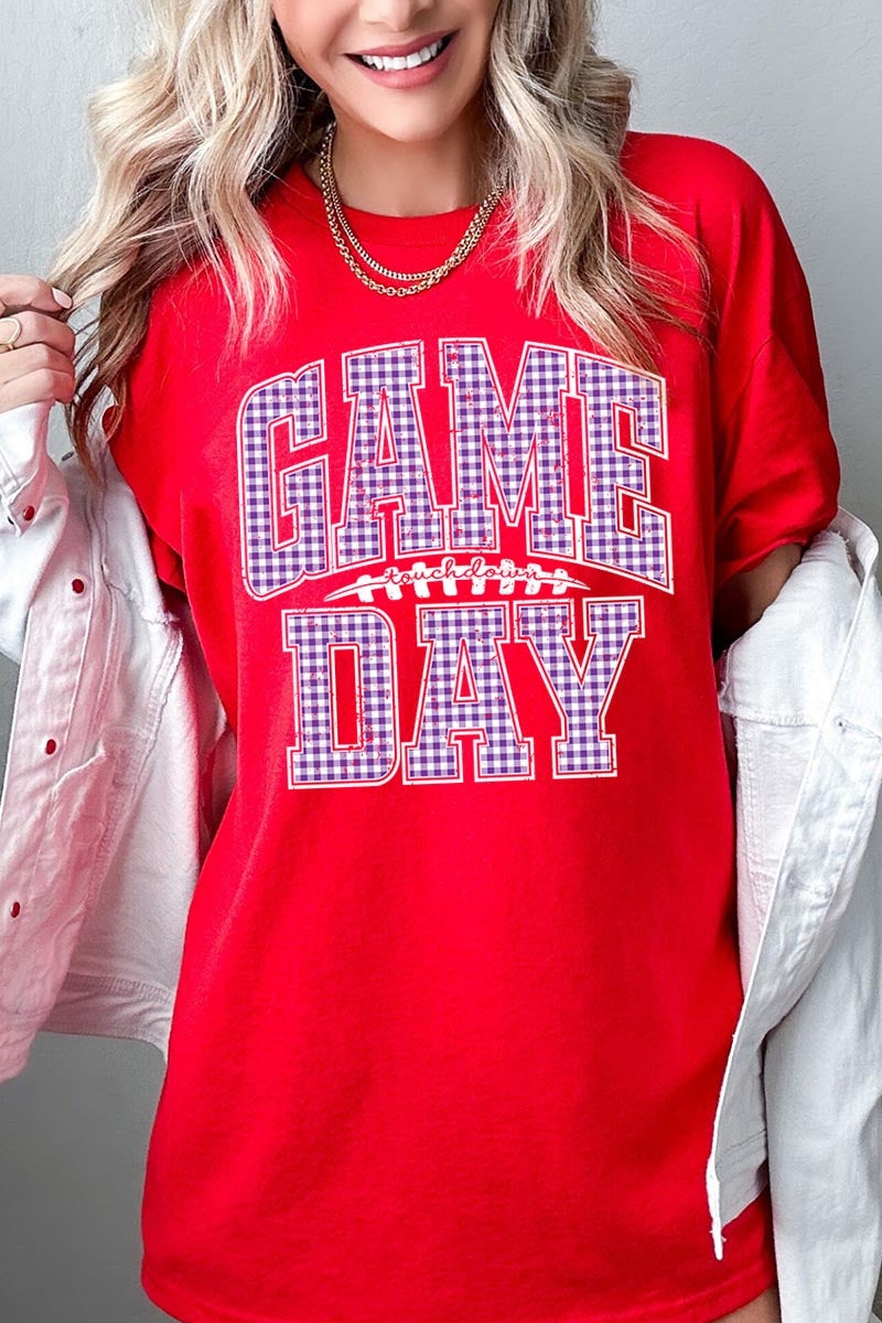 5000P-E3127 Purple Gingham Game Day Plus Heavy Cotton Tee $12.75